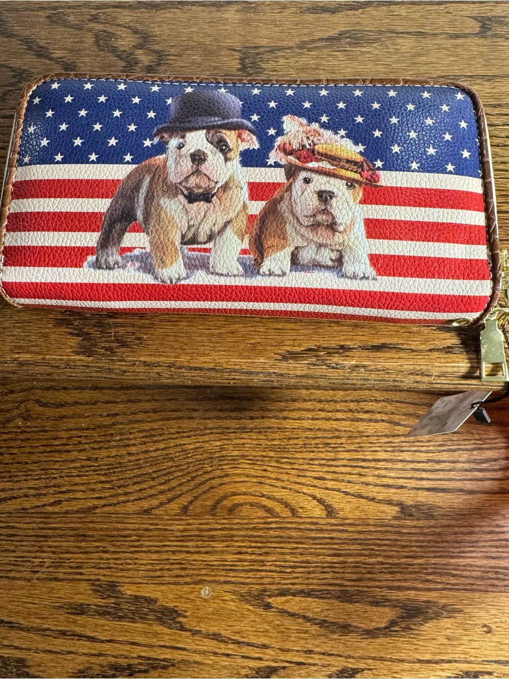 Patriotic Bulldog Zip-Around Clutch Wallet - Blue, Red & White